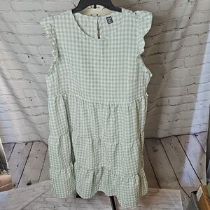 SHEIN Maternity Gingham Print Ruffle Trim Nursing Dress Green/White Size XXL